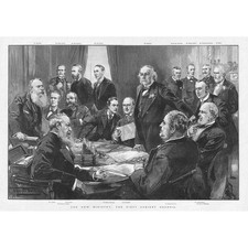 William Gladstone's 1st Cabinet Council of the new Government Antique Print 1892