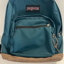 Jansport Backpack Teal Green Suede Leather Bottom Day Pack