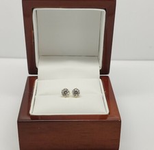 Genuine solid yellow gold round cut created diamond stud earrings