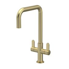 Nuie Kosi Mono Kitchen Sink Mixer Swivel Tap Brushed Brass Dual Lever Handle