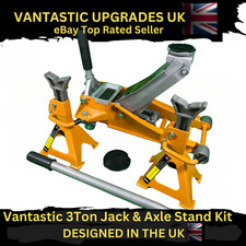 3 TON LOW ENTRY TROLLEY JACK INC 2X SADDLE PUCKS AND 2X 3 TON AXLE STANDS NEW