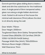 2 X Durovin Interior Home Sliding Glass Door Fully Frosted on  Track Rail 8mm 