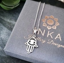 Sterling Silver HAMSA Necklace 16" 925  box CHAIN Hand Of Fatima YOGA by INKA