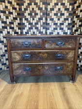 Art Nouveau Walnut/ Burr Walnut Two Over Two Chest of Drawers (Antique)
