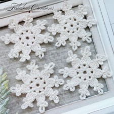 4 Handmade Crocheted Snowflakes Cream Christmas Decorations Xmas Tree Ornaments