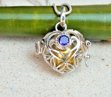 925  Silver Amethyst Heart Shape Harmony Chime Ball, Angel Caller Bola Pendant