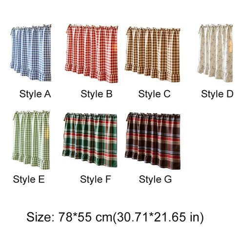 Plaid half curtain window - curtain,