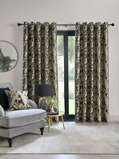 Eyelet Curtains PAIR Paradise Palm Leaves Lined By Laurence Llewelyn-Bowen Black