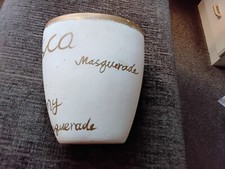 Oval Ceramic Vase (17cm x 9cm x 18.5cm high) Cream and Gold