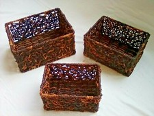 Set 3 Natural Seagrass Light & Dark Brown Storage Hamper Baskets Small Med Large