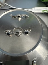 Beautiful 3-piece solid silver jewellery set with dark stone detailing.