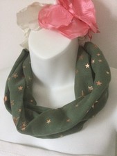 Green and Copper Foil Festive Star handmade viscose scarf with magnetic ends 
