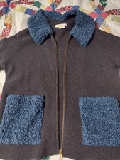 BODEN Grey Blue Fleece Collar Pockets Heavy Zip Luxury Cardigan Jacket S 10
