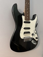 Fender Squire Contemporary Strat HSS Black Electric Guitar & wall hook excellent