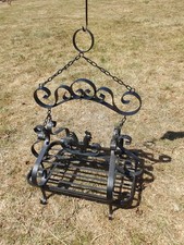 Antique vintage French wrought iron ceiling pot Hanger chicken 60x39cm & 75tall