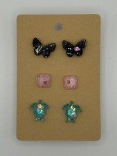 HANDMADE RESIN STUD EARRINGS BUTTERFLY SQUARE TURTLE BLACK PINK BLUE GLITTER