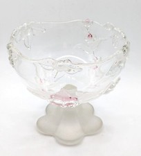 Vintage Walker Glass Sweetie Bowl Pink Flower Design Frosted Stand