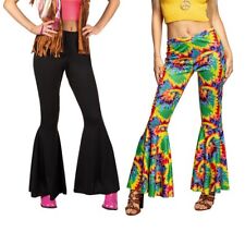 70s Flared Trousers Disco Festival Black Or Multi Coloured Size 12-14 New