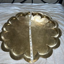 Large Antique Indian Serving Tray Solid Brass with Decorative Etchings