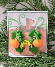 Pumpkin earrings handmade polymer clay jewellery Halloween autumn Samhain