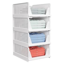 4Pack Folding Closet Organizers Box, Stackable Basket, Drawer Shelf 4L White B12