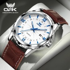 Mens Business Leather Watch Quartz Waterproof Luminous Quality Wristwatch Boxed