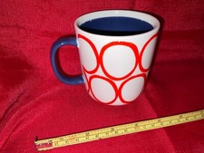 Habitat  Retro “Mix It Up” Mug- Orange/Red Circles Blue Handle 350ml