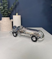 Detailed Steampunk Style Racing Car Silver Ornament Art Sculpture