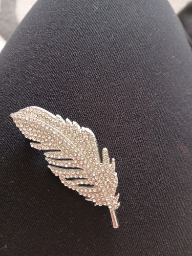 Silver plated feather brooch - plated,