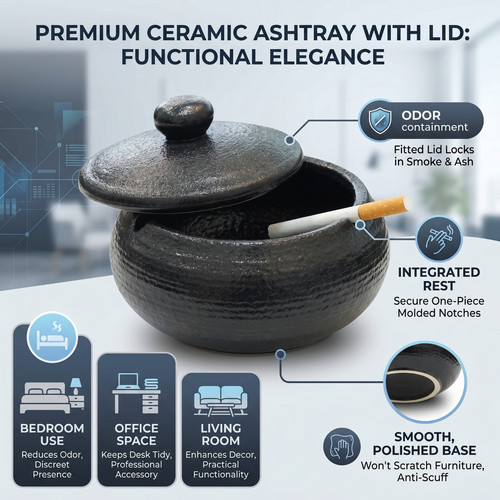 Black ceramic ashtray - ceramic,