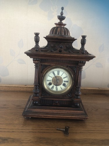 Antique wooden mantle clock - antique,