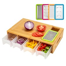 Bamboo Cutting Board with 4 Containers, Large Chopping Board with Juice Grooves