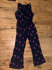 Laura Ashley 100% Linen Jumpsuit Play Suit Size UK 12 Navy Blue Wide Leg Vgc