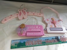 Girls pink Wooden Hanger, Plaque Bundle X 3, don't knock, don't disturb