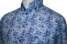 Fynch-Hatton Men's Floral Print Shirt - M - Blue - Premium Collection