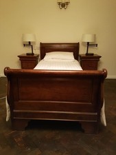 Single Wooden Sleigh Bed Frame Walnut Finish Mango Wood Oak Furniture Land