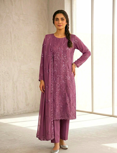 Embroidered chiffon 3pcs - embroidered,