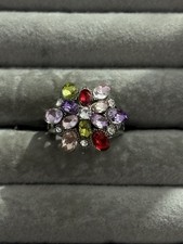 Multi Colour Gem Stainless Steel Silver Ring Size 7
