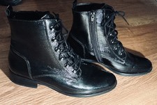 Gabor Black Patent Leather Flat Ankle Boots Front Lace Side Zip Sz UK5 WORN ONCE