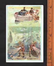Deep Sea Divers Rare French Trade Card Circa 1890s Victorian Diving Suit Boat