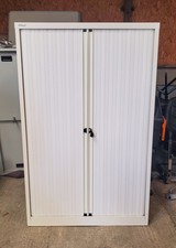 White Bisley Metal Tambour Shelving Storage Stationary Cupboard 4 Tier 