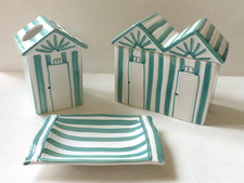 ITALIAN POTTERY Green striped BEACH HUT NOVELTY BATHROOM SET