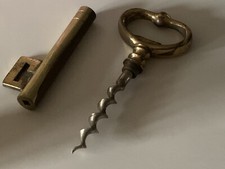 Vintage Brass Key Cork Screw Bottle Opener Ornament  Old 4.5" x 1.75"  Used