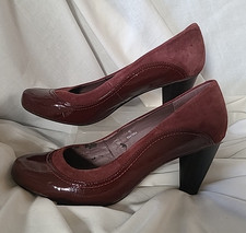 Footglove Burgundy Suede and Patent Leather Court Shoes UK 5 Wide Fit. 3" Heel.