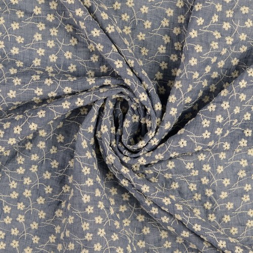 Voile embroidery blue - 0.5m,