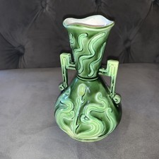Antique Eichwald Majolica Vase Art Nouveau Tulip Relief Green