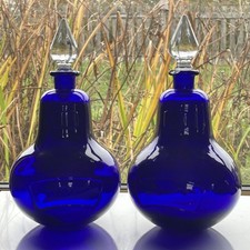 Pair Cobalt Blue Royal Pharmaceutical Society Glass Apothecary / Chemist Jars