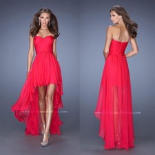 Red Prom Dress Chiffon High Low Formal Occasion Size XS 33B 25W 36H 60L La Femme