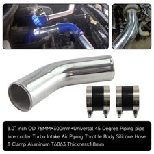 45 degree 76mm 3.0" Aluminum Turbo Intercooler Pipe+Silicone Hose+Clamps Black