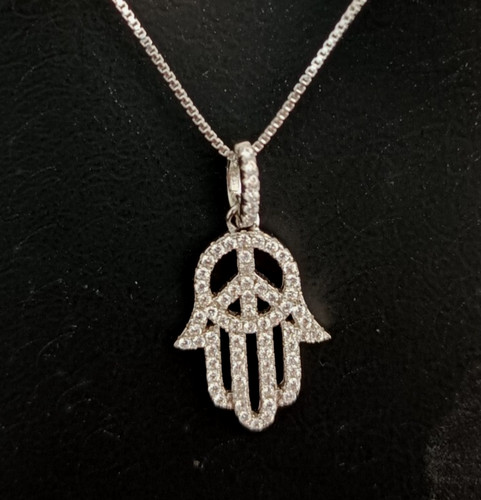 Sterling silver hamsa necklace - silver,